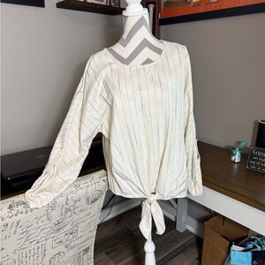 Francesca's Collections Cream with Black pin stripes Tie Front Blouse